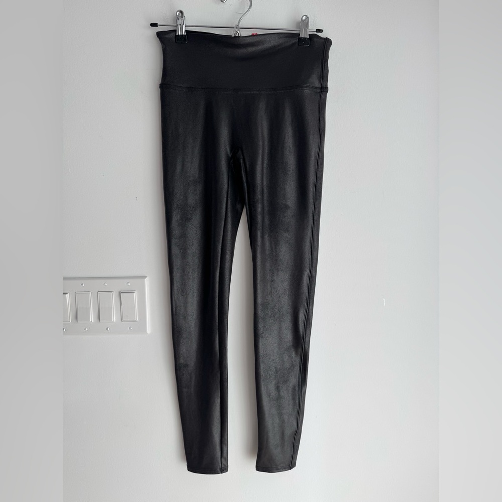 Spanx Brown Faux Shiny Leather Leggings Pants Size Medium